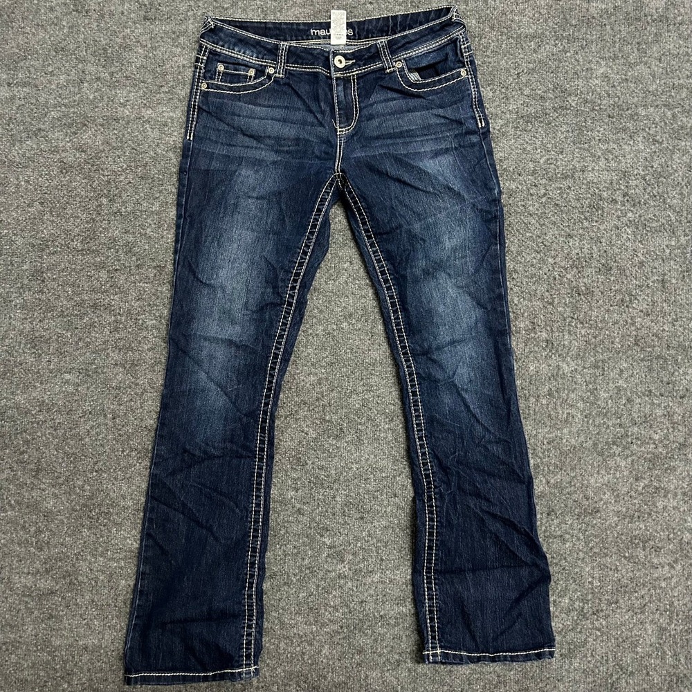 Maurices Jeans Womens Size 9/10 Reg Dark Wash Bootcut Contrast Stitch Stretch